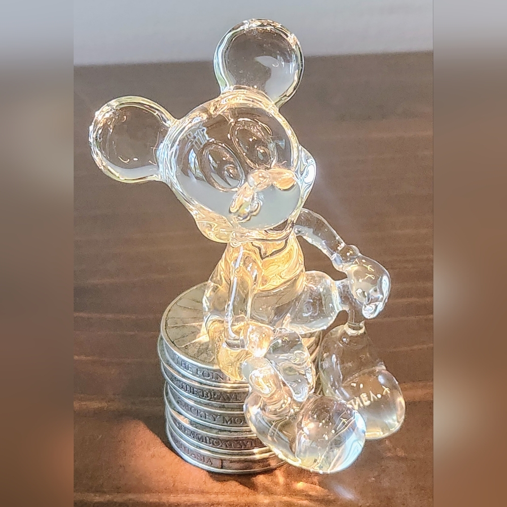 Walt Disney World Clear Glass Mickey Mouse Sitting on Movie Reel 4.5" Figurine